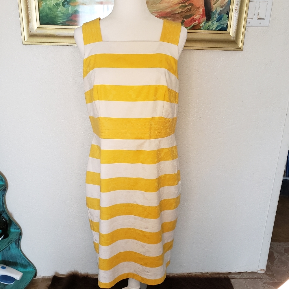Ann Taylor Yellow and White Stripe Dress 10